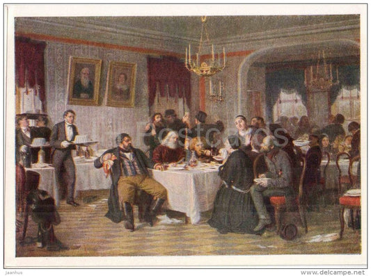 painting by F. Zhuravlyov - The Merchant´s Funeral Repast - State Tretyakov Gallery - russian art - unused - JH Postcards