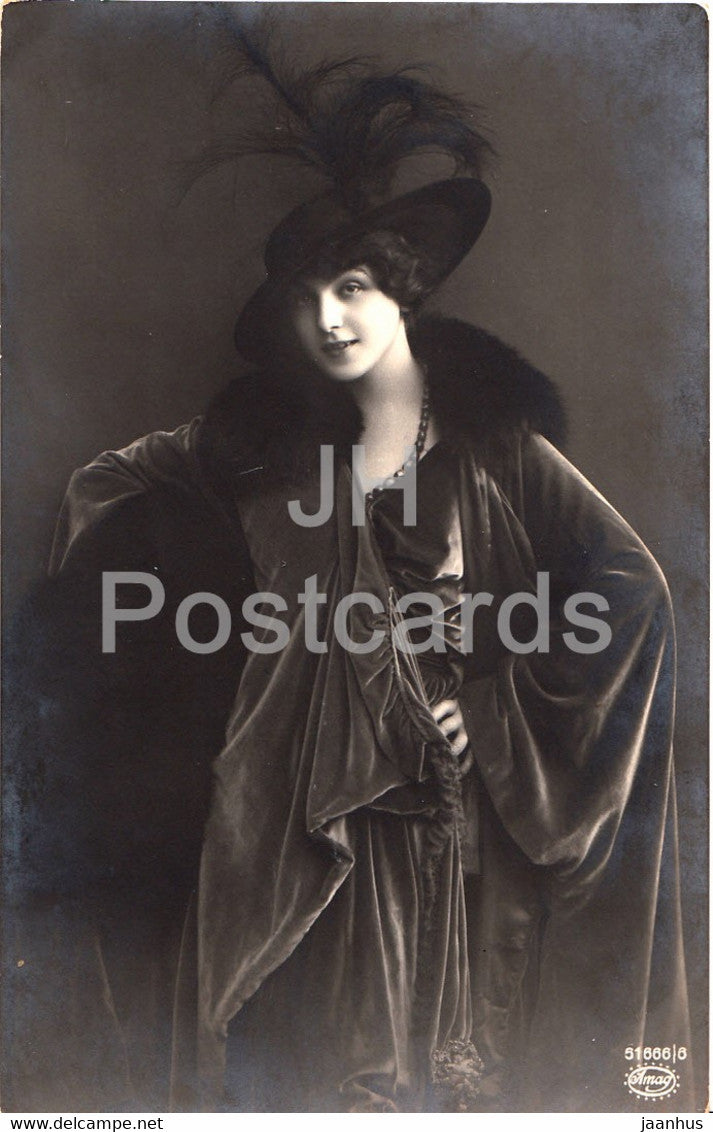 woman - hat - Amag 51666/6 - old postcard - used - JH Postcards