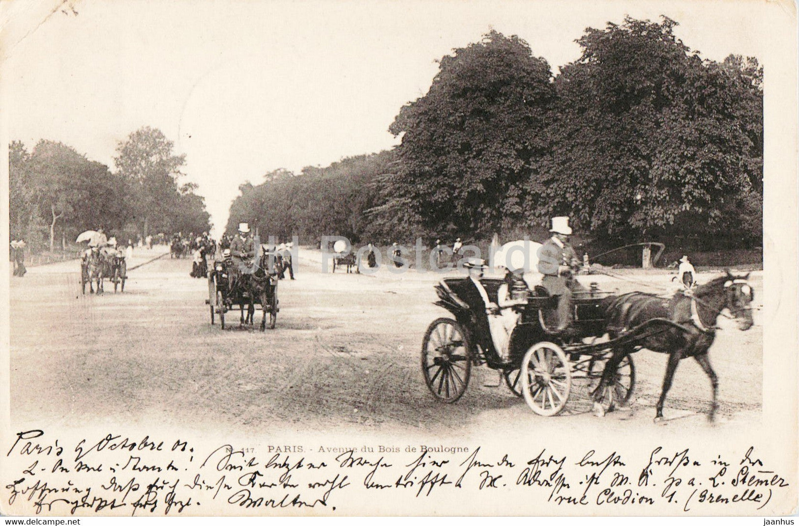 Paris - Avenue du Bois de Boulogne - horse carriage - 117 - old postcard - 1901 - France - used - JH Postcards