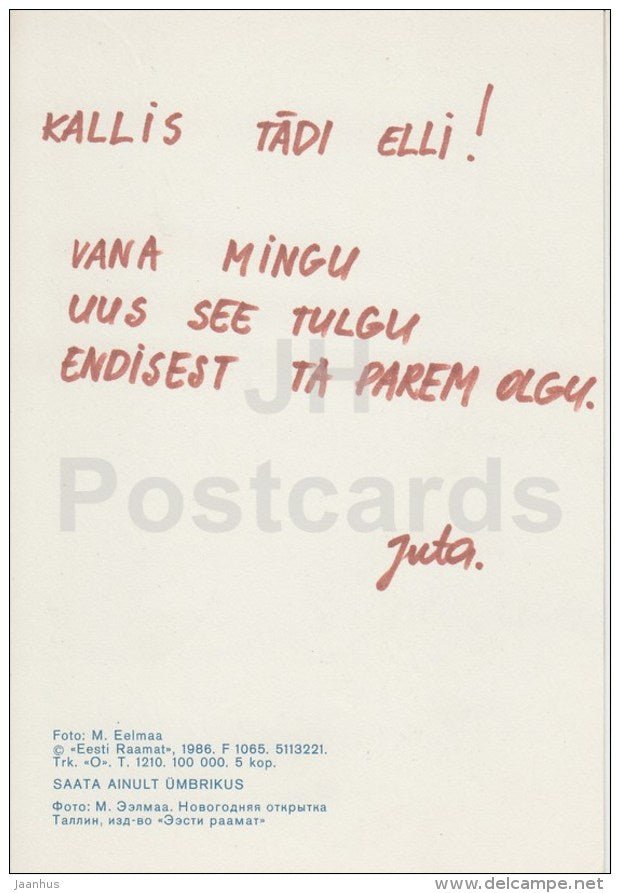 New Year Greeting card - cat - 1986 - Estonia USSR - used - JH Postcards