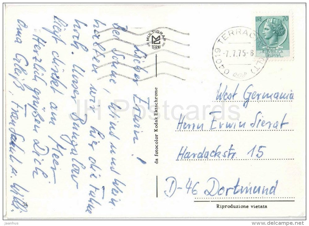 Terracina di Notte - Latina - Lazio - 75 - Italia - Italy - sent from Italy Terracina to Germany 1975 - JH Postcards