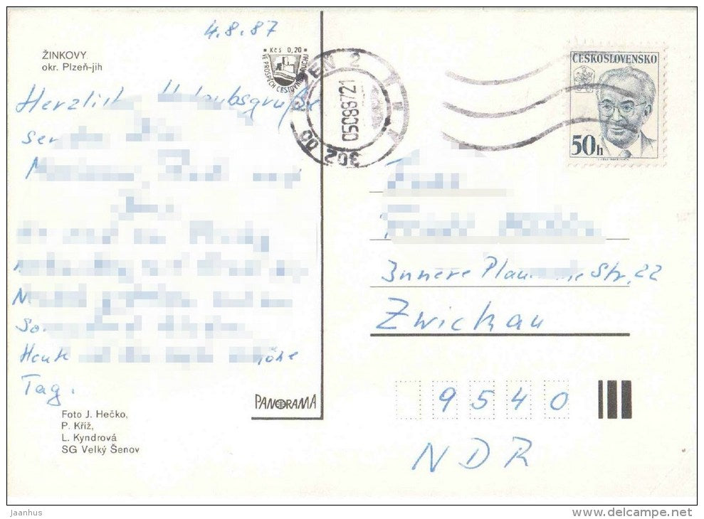 Zinkovy castle - town views - Czechoslovakia - Czech - used 1987 - JH Postcards