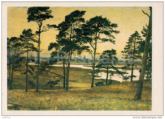 painting by Walter Crane - View near Blythburgh . Suffolk - English art - Russia USSR - 1984 - unused - JH Postcards