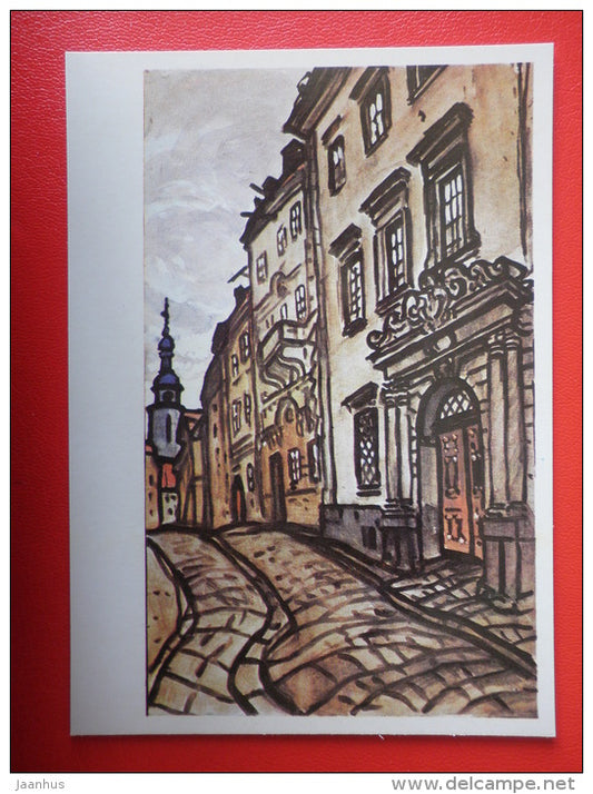 painting by Yuri Khimich . Ivan Fyodorov Street . Lviv . Lvov - ukrainian art - unused - JH Postcards