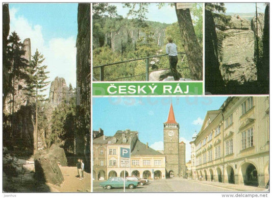 Cesky Raj - Bohemian Paradise - Town Square - rocks - Czechoslovakia - Czech - used 1987 - JH Postcards