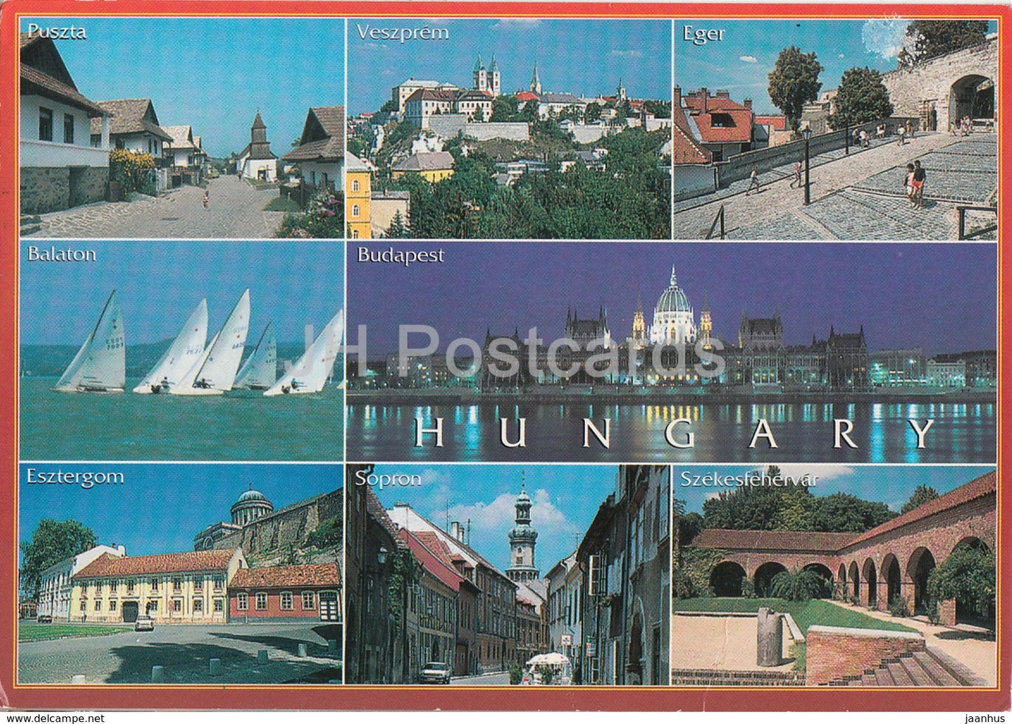 Puszta - Veszprem - Eger - Balaton - Budapest - Esztergom - Sopron - Szekesfehervar - multiview - 1990s - Hungary - used - JH Postcards