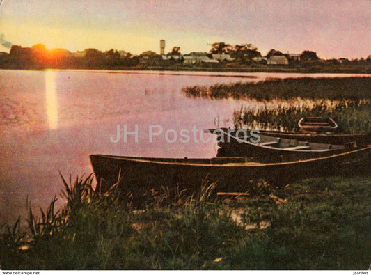 lake of Rezekne - boat - Latvian Views - old postcard - Latvia USSR - unused - JH Postcards