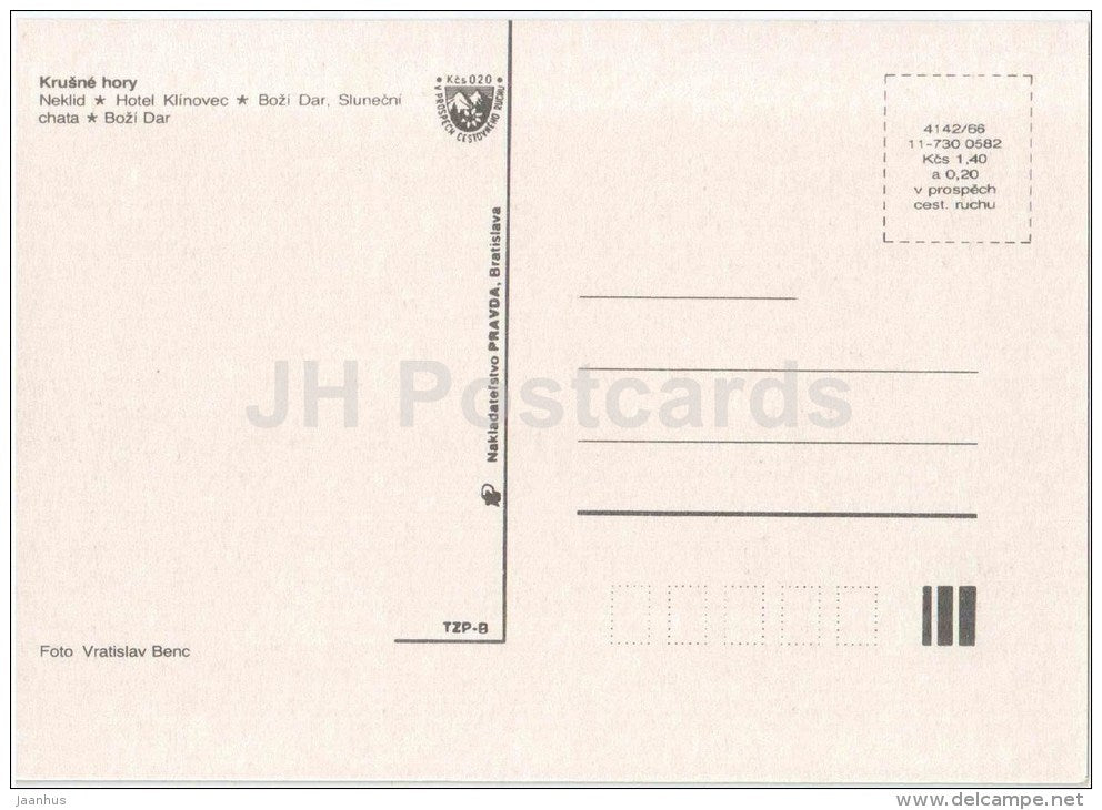 Krusne Hory - hotel Klinovec - Bozi dar - cottage - Czechoslovakia - Czech - unused - JH Postcards