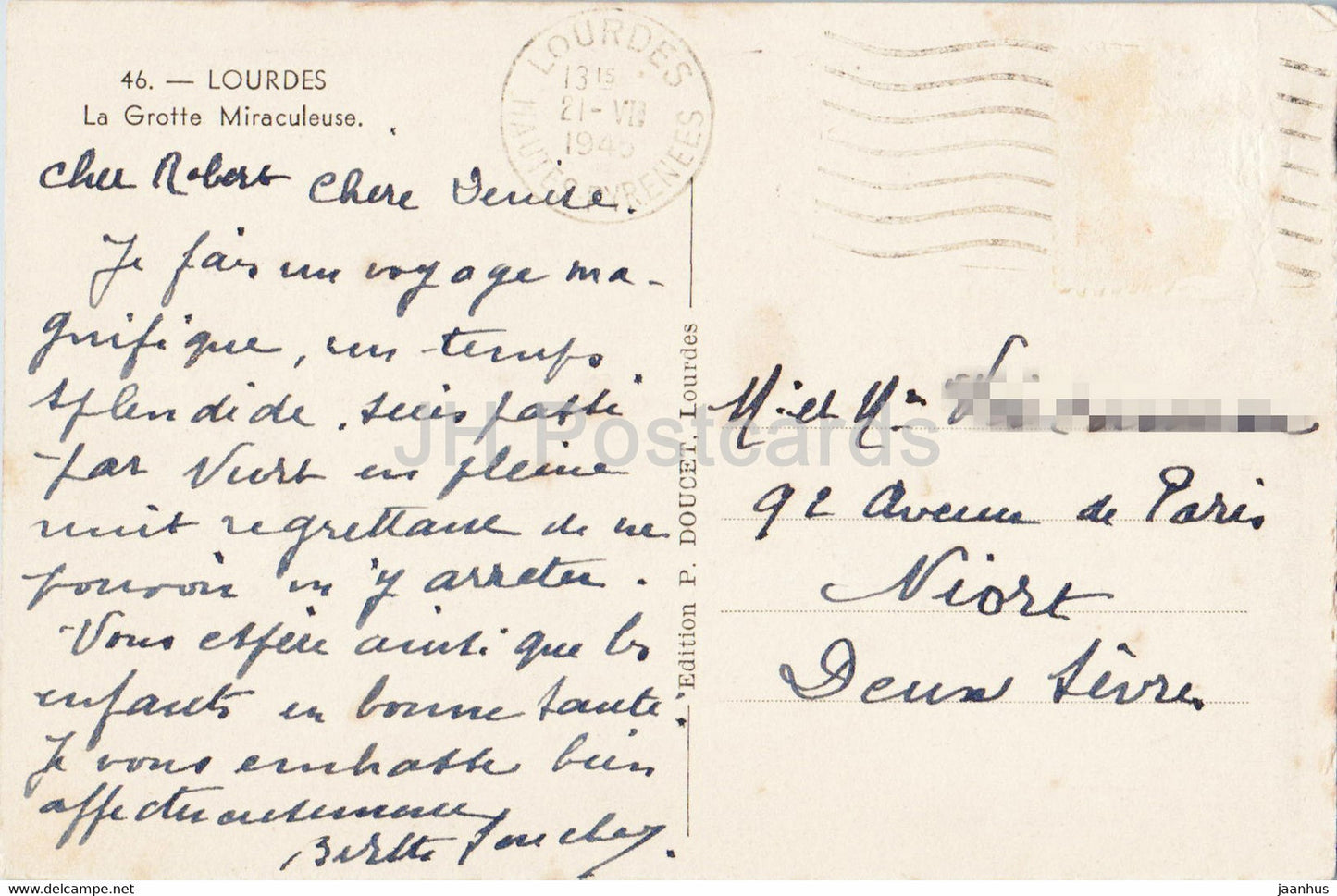Lourdes - La Grotte Miraculeuse - 46 - old postcard - 1945 - France - used