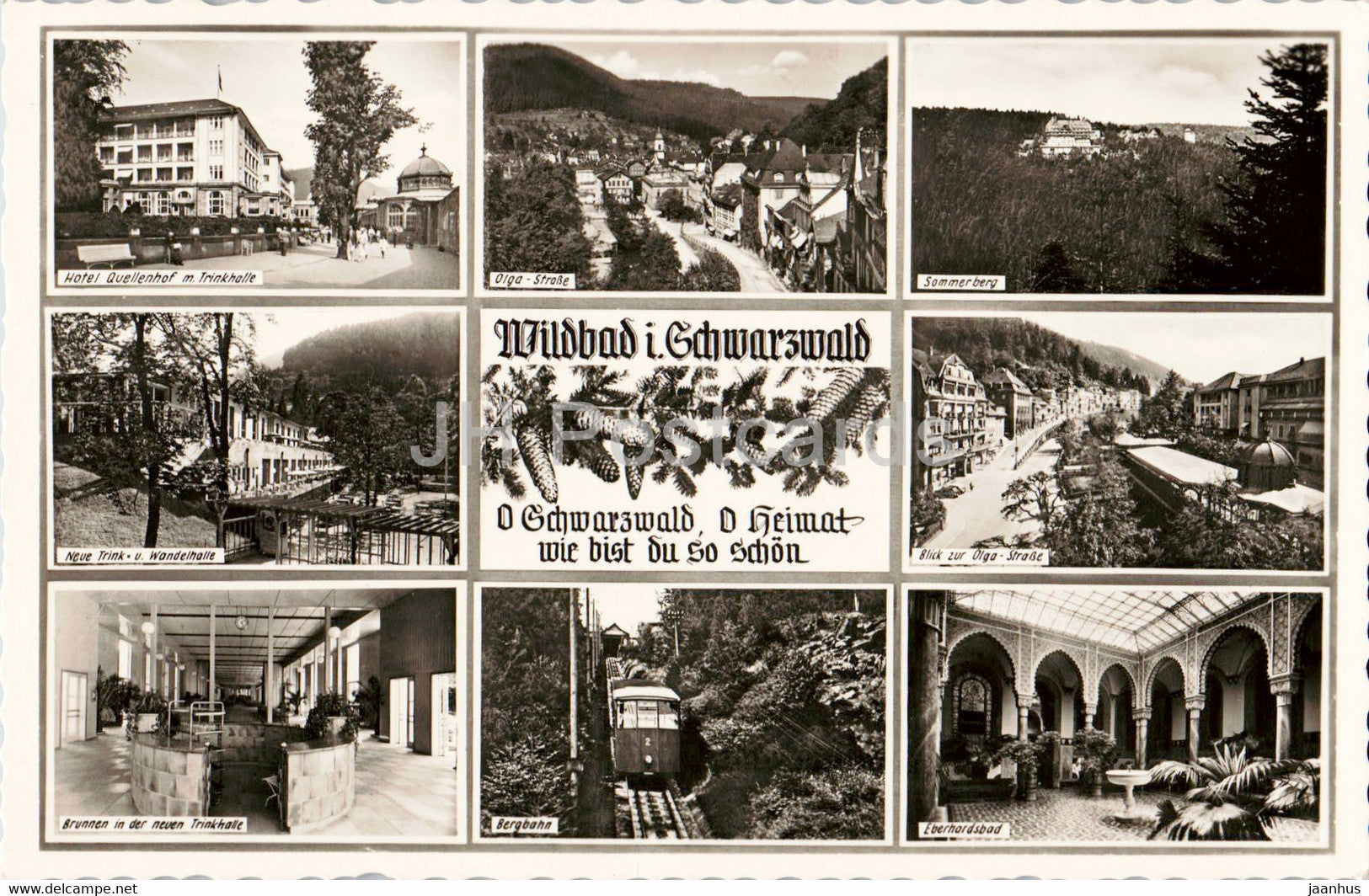 Wildbad i Schwarzwald - hotel Quellenhof - Sommerberg - Bergbahn - funicular - old postcard - Germany - unused - JH Postcards