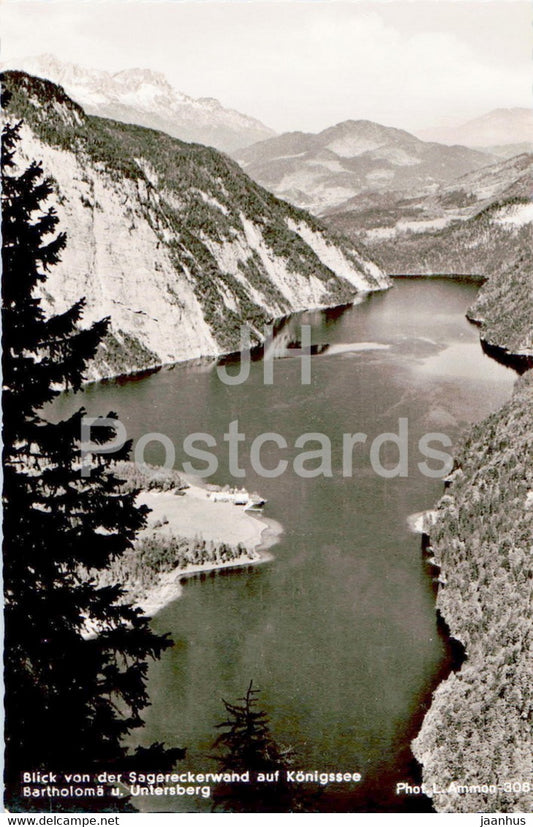 Blick von der Sagereckerwand auf Konigssee - Bartholoma u Untersberg - old postcard - Germany - unused - JH Postcards