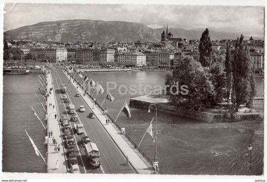 Geneve - Geneva - Le Pont du Mont-Blanc et I'lle J. J. Rousseau - car - 7084 - Switzerland - 1961 - used - JH Postcards
