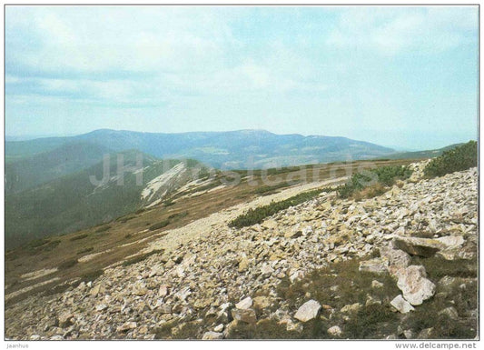 view from Lucni hora , Vysoke Kolo and Kotel in the background - Krkonose - Czechoslovakia - Czech - used 1994 - JH Postcards