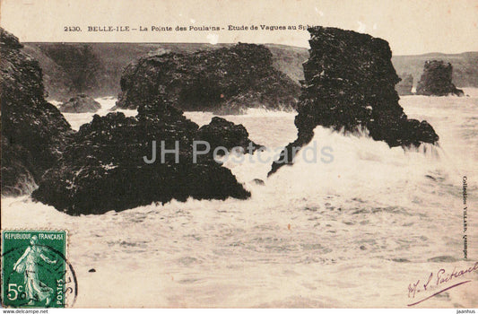 Belle Ile - La Pointe des Poulains  - Etude de Vagues au Sphinx - 2430 - old postcard - 1910 - France - used - JH Postcards