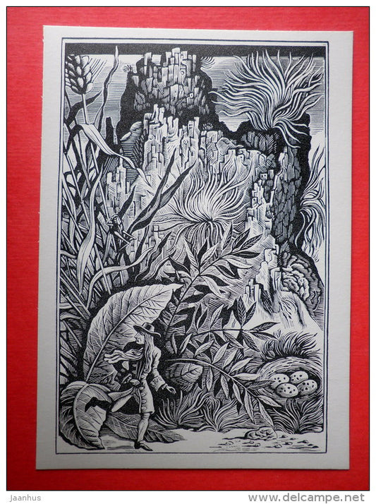 illustration by S. Harlamov - In the Brushwood - Gulliver's Travels by D. Swift - 1978 - Russia USSR - unused - JH Postcards