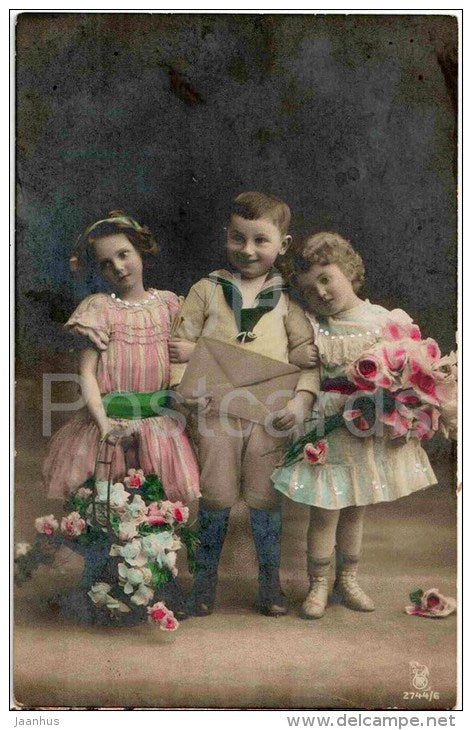 children with flowers - letter - 2744/6 - circulated in Imperial Russia Estonia 1912 - JH Postcards