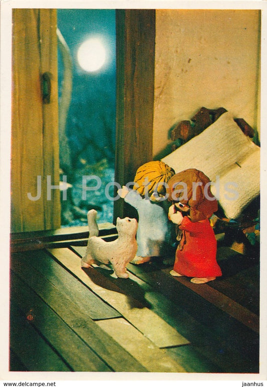 Hansel and Gretel by Brothers Grimm - cat - 3 - dolls - Fairy Tale - 1975 - Russia USSR - unused - JH Postcards