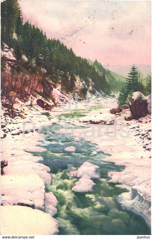 mountain river - winter - NZG Serie 75 - old postcard - Switzerland - 1915 - used - JH Postcards