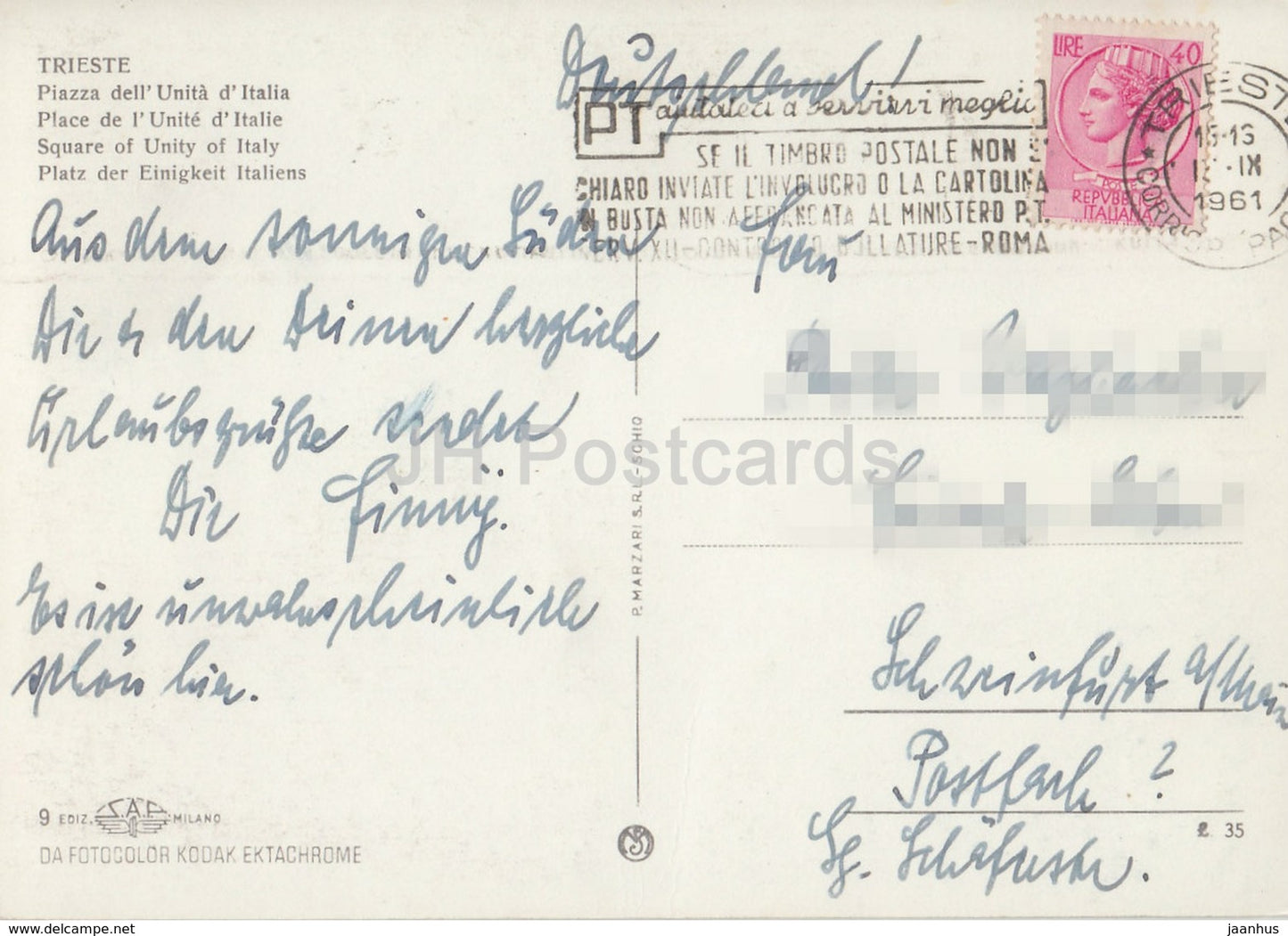 Trieste - Piazza dell'Unita d'Italia - Square of Unity of Italy - Italy - 1961 - used