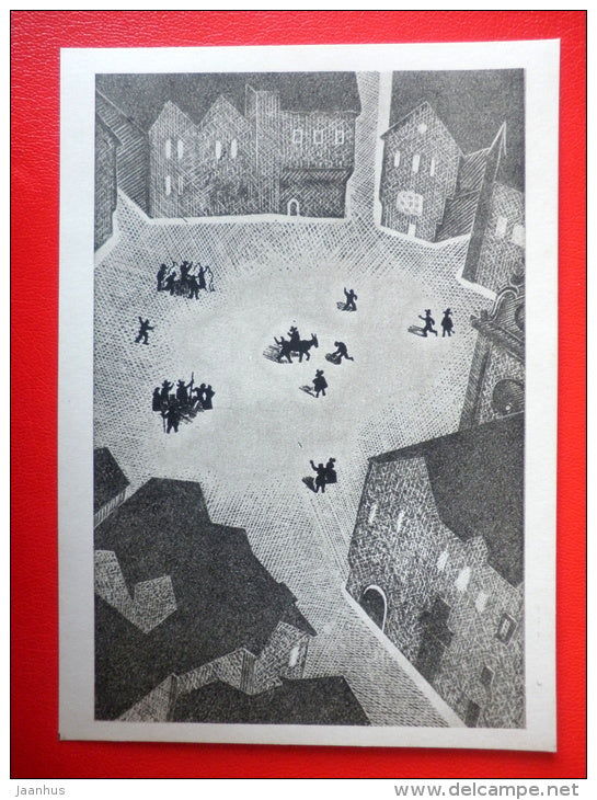 illustration by G. Epifanov - Town Square - Exemplary Novels by Miguel de Cervantes - 1965 - Russia USSR - unused - JH Postcards