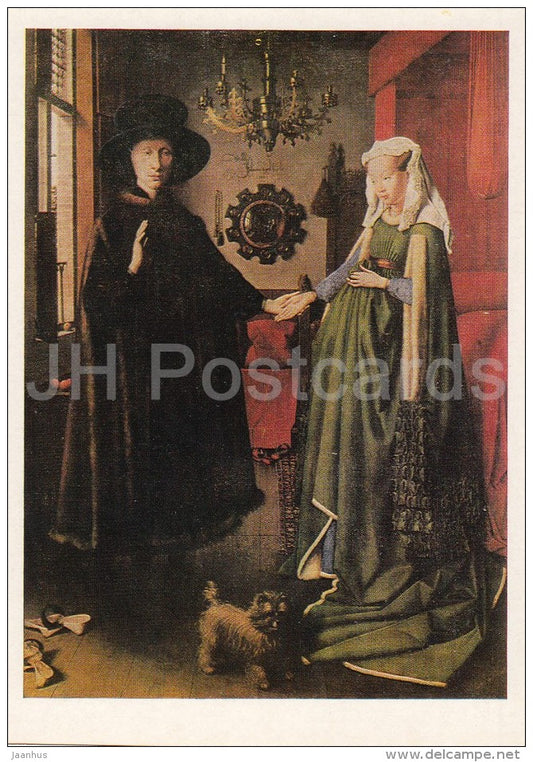 painting by Jan van Eyck - Arnolfini Wedding , 1434 - dog - Flemish art - 1986 - Russia USSR - unused - JH Postcards