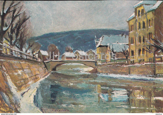 painting by Hans Rudolph - Zschopaubrucke im Winter - German art - Germany - unused - JH Postcards