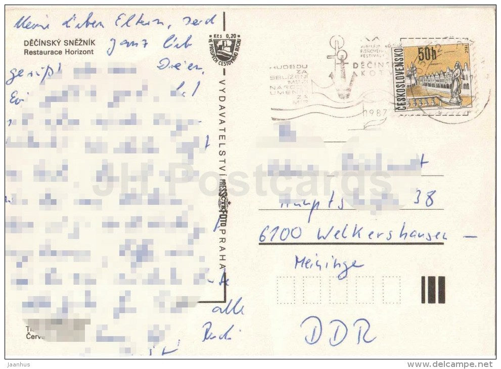Decinsky Sneznik - restaurant Horisont - tower - Czechoslovakia - Czech - used 1987 - JH Postcards