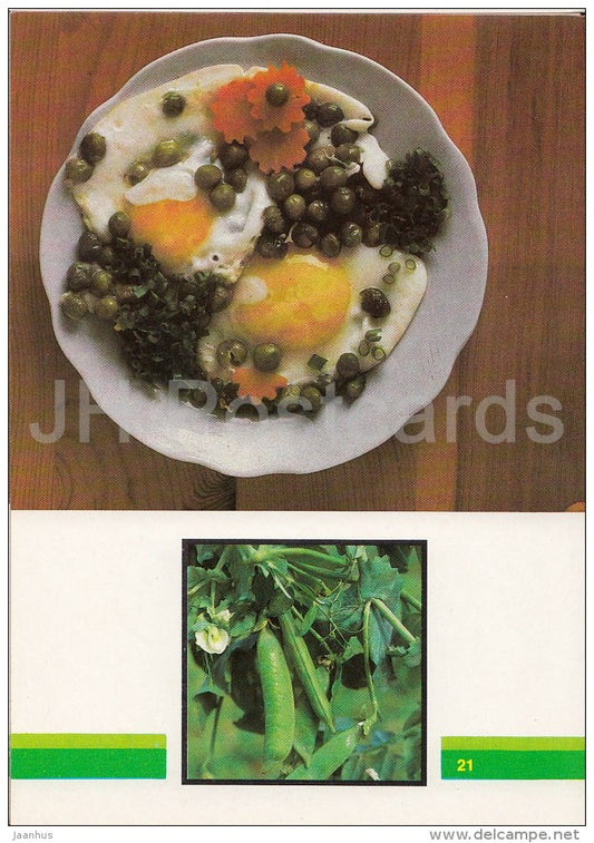 Scrambled Eggs with Green Peas - Vegetable Dishes - recipes - 1990 - Russia USSR - unused - JH Postcards