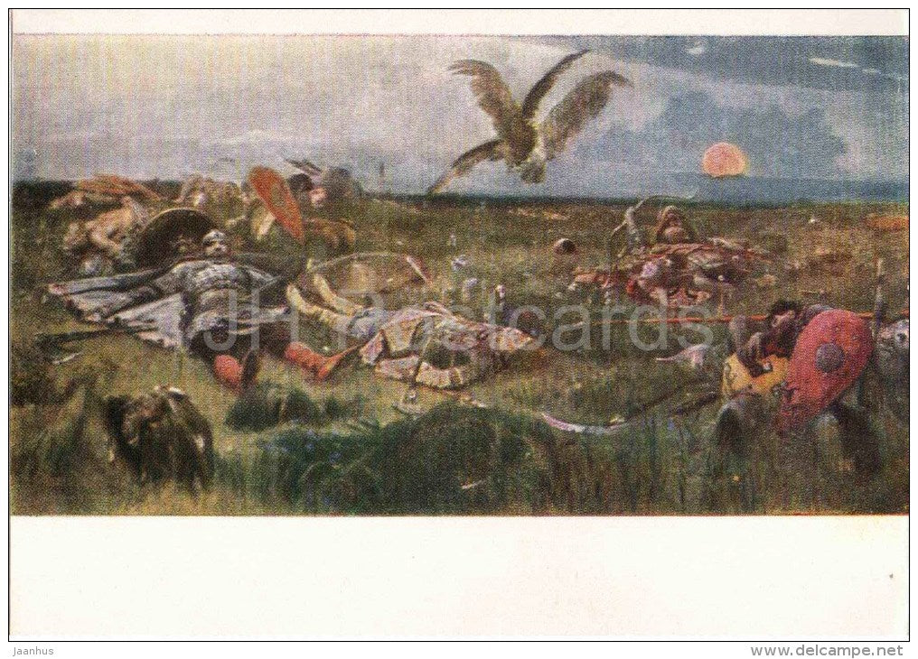 painting by V. Vasnetsov - After the Battle , 1880 - battlefield - russian art - unused - JH Postcards