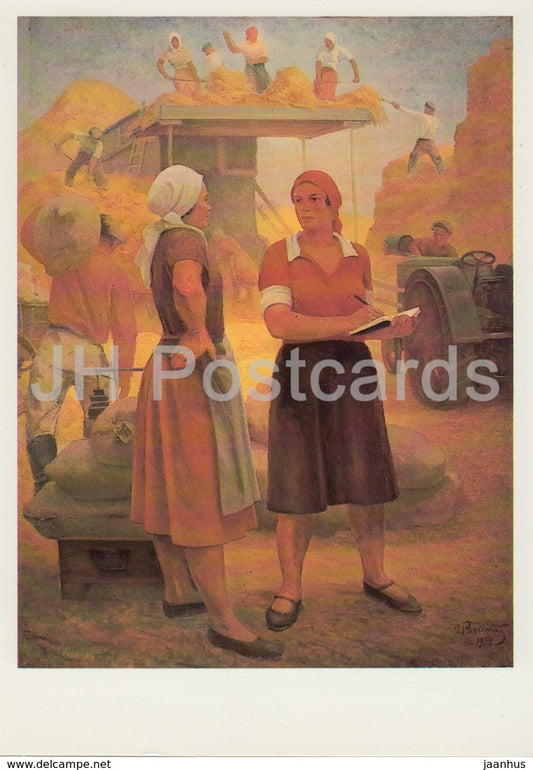 painting by G. Ryashsky - Collective farm (Kolkhoz) brigadier - tractor - Russian art - 1987 - Russia USSR - unused