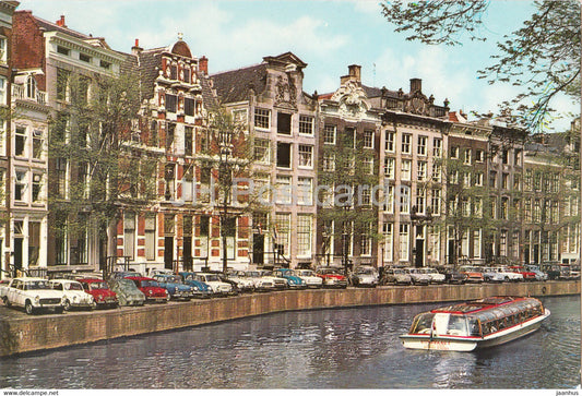 Amsterdam - Old Gables on the Herengracht - passenger boat - cars - Netherlands - unused - JH Postcards
