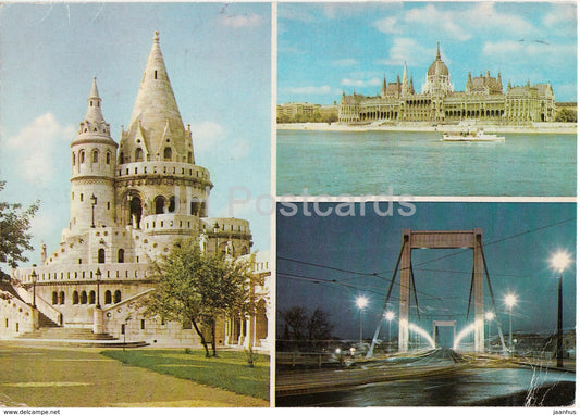 Budapest - bridge - parliament - architecture - multiview - 1976 - Hungary - used - JH Postcards