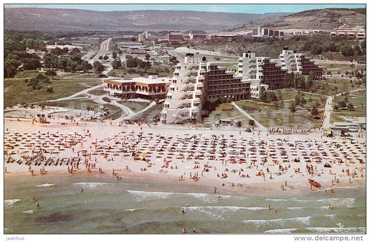 view from the sea - beach - hotel - Albena - resort - 1982 - Bulgaria - unused - JH Postcards