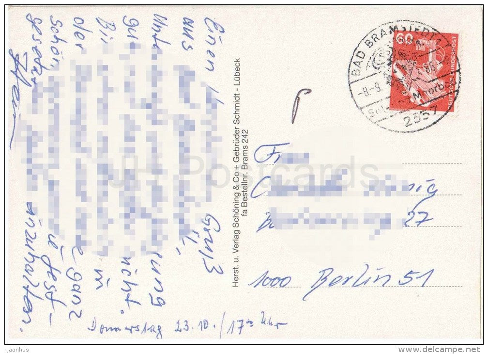 Gruss aus Sol- und Moorbad Bad Bramstedt - Theatereingang - Therapieraum - Tanneneck - Germany - 1986 gelaufen - JH Postcards