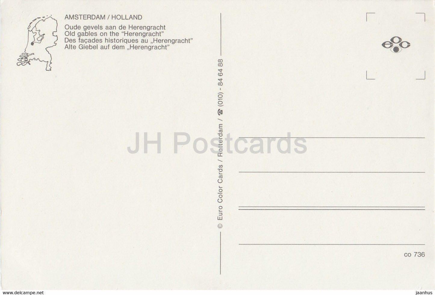 Amsterdam - Old Gables sur le Herengracht - bateau à passagers - voitures - Pays-Bas - inutilisé