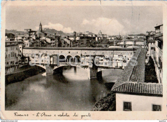 Firenze - Florence - L'Arno e veduta dei Ponti - river - bridge - 90-73 - old postcard - 1939 - Italy - used - JH Postcards