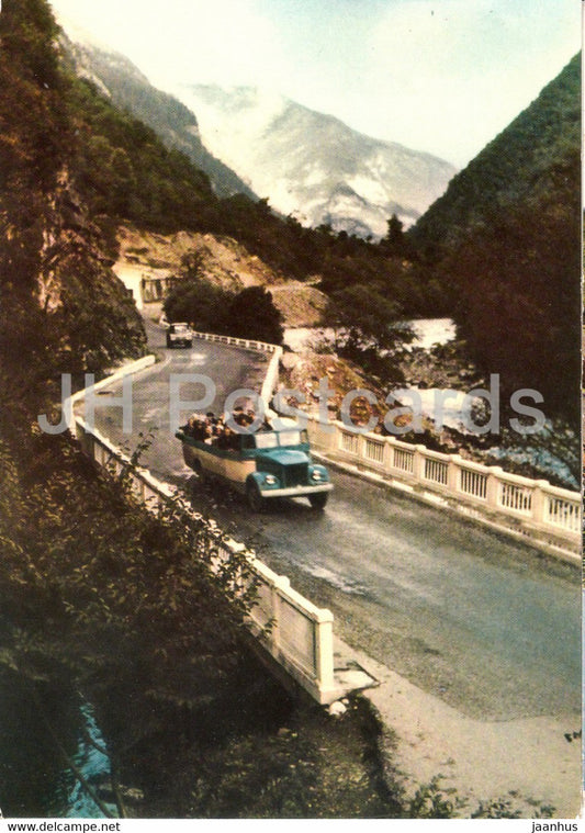 Motor route to lake Ritsa - truck - bus - Georgia USSR - used - JH Postcards