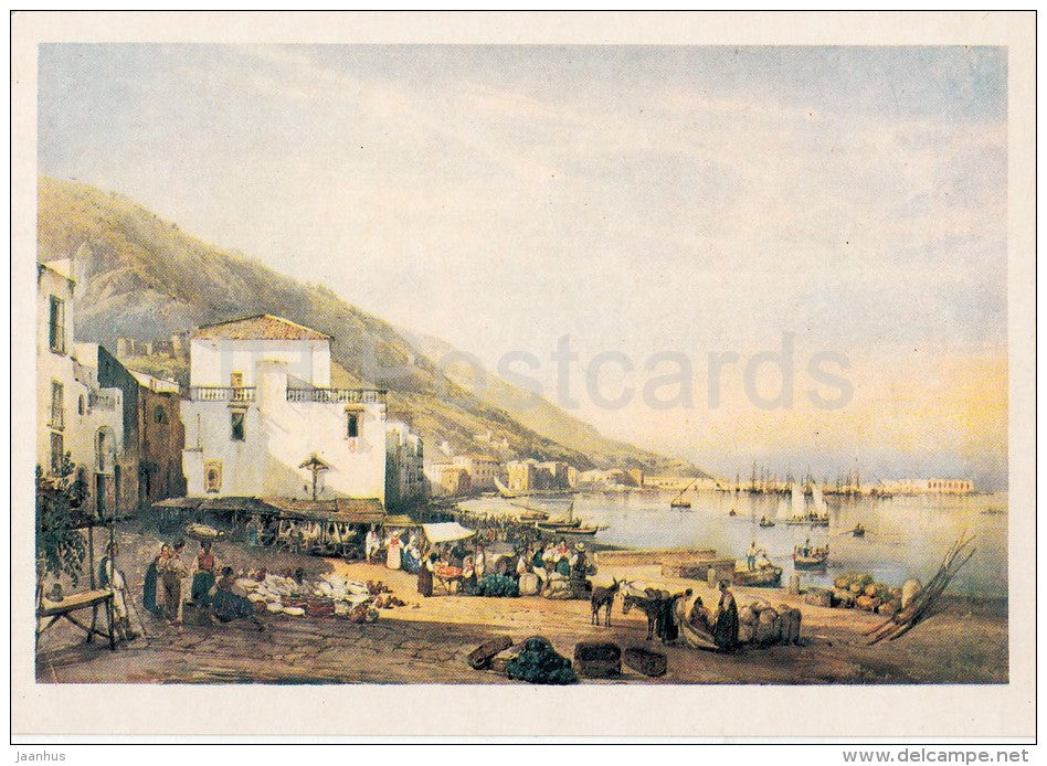 painting by Giacinto Gigante - View of Naples , 1836 - sailing boat - Italian art - Russia USSR - 1984 - unused - JH Postcards