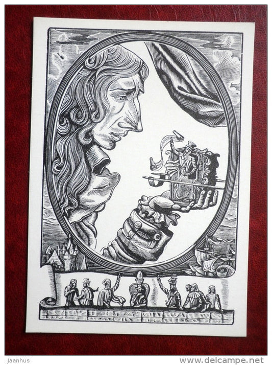 emperor - Gulliver's Travels by Jonathan Swift - book - engravings by S. Harlamov - Russia USSR - 1976 - unused - JH Postcards
