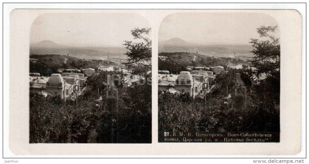 Novo-Sobanyevsk baths - street - Pyatigorsk - Caucasus - Russia - Russie - stereo photo - stereoscopique - old photo - JH Postcards