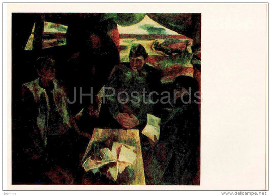 painting by O. Vukolov - Front reporters , 1974 - russian art - unused - JH Postcards