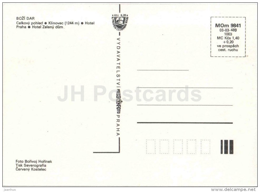 Bozi Dar - Klinovec mountain - hotel Praha - hotel Green House - Czechoslovakia - Czech - unused - JH Postcards