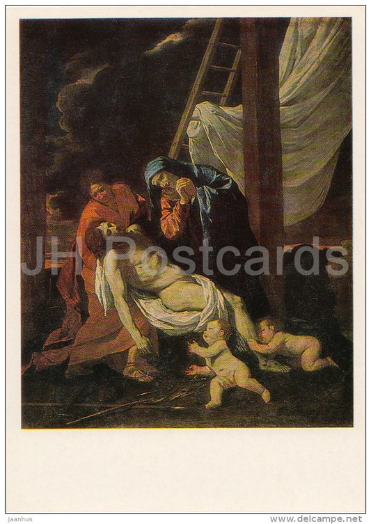 painting by Nicholas Poussin - The Descent from the Cross , 1630s - French art - 1986 - Russia USSR - unused - JH Postcards