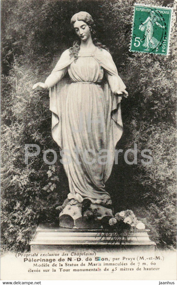 Pelerinage de N D de Sion - par Praye - modele de la statue de Marie - old postcard - France - used - JH Postcards