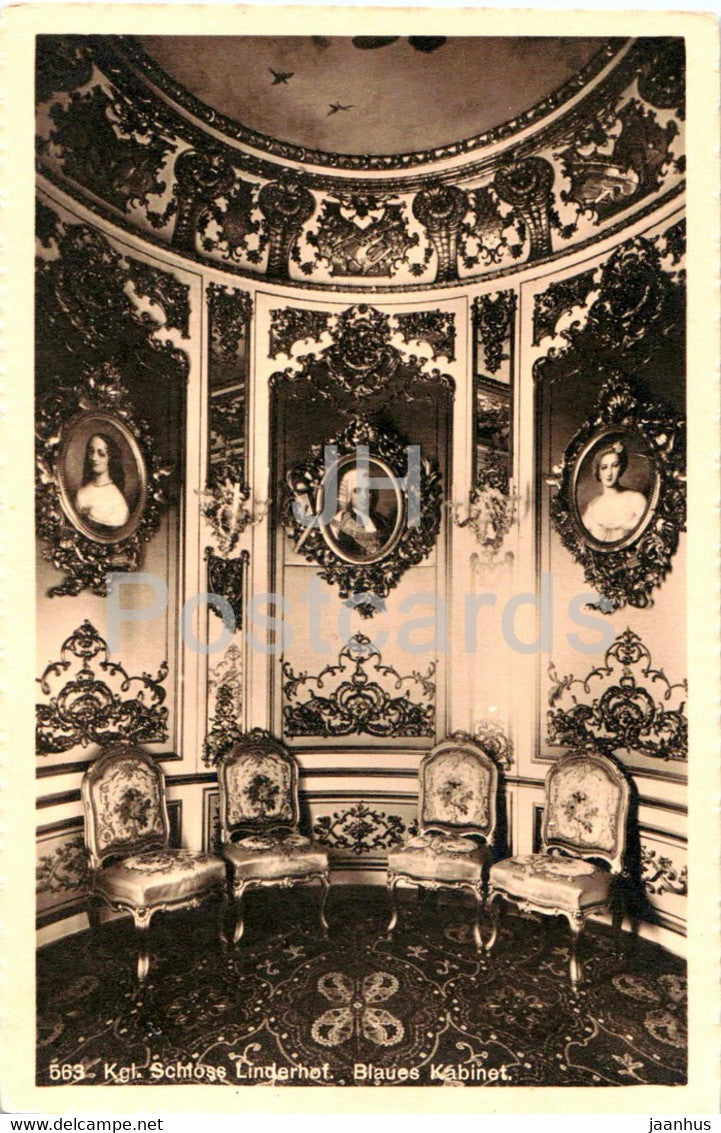 Kgl Schloss Linderhof - Blaues Kabinet - castle - 563 - old postcard - Germany - unused - JH Postcards