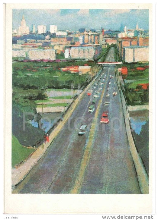 illustration by G. Manizer - Komsomol Avenue (Prospekt) - Moscow - bridge - 1975 - Russia USSR - unused - JH Postcards
