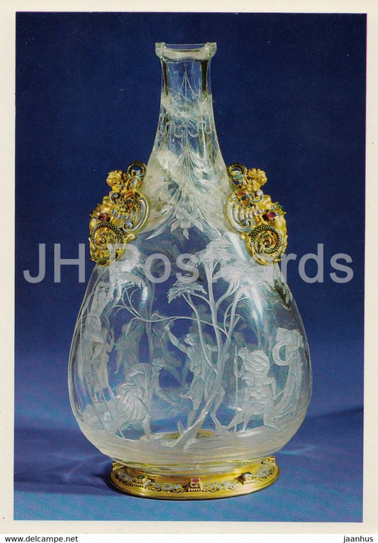 Bergkristallflasche in Goldmontierung - 1 - Rock Crystal Bottle mounted in Gold - Grunes Gewolbe - DDR Germany - unused - JH Postcards