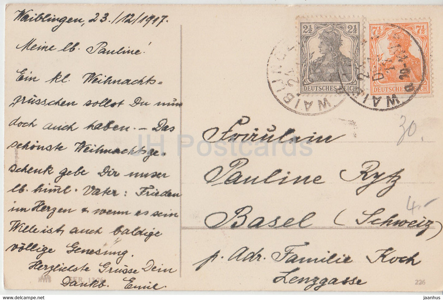 Carte de vœux de Noël - Viele Grusse zum Weihnachtsfest - HWB SER 1376 - carte postale ancienne - 1917 - Allemagne - utilisé