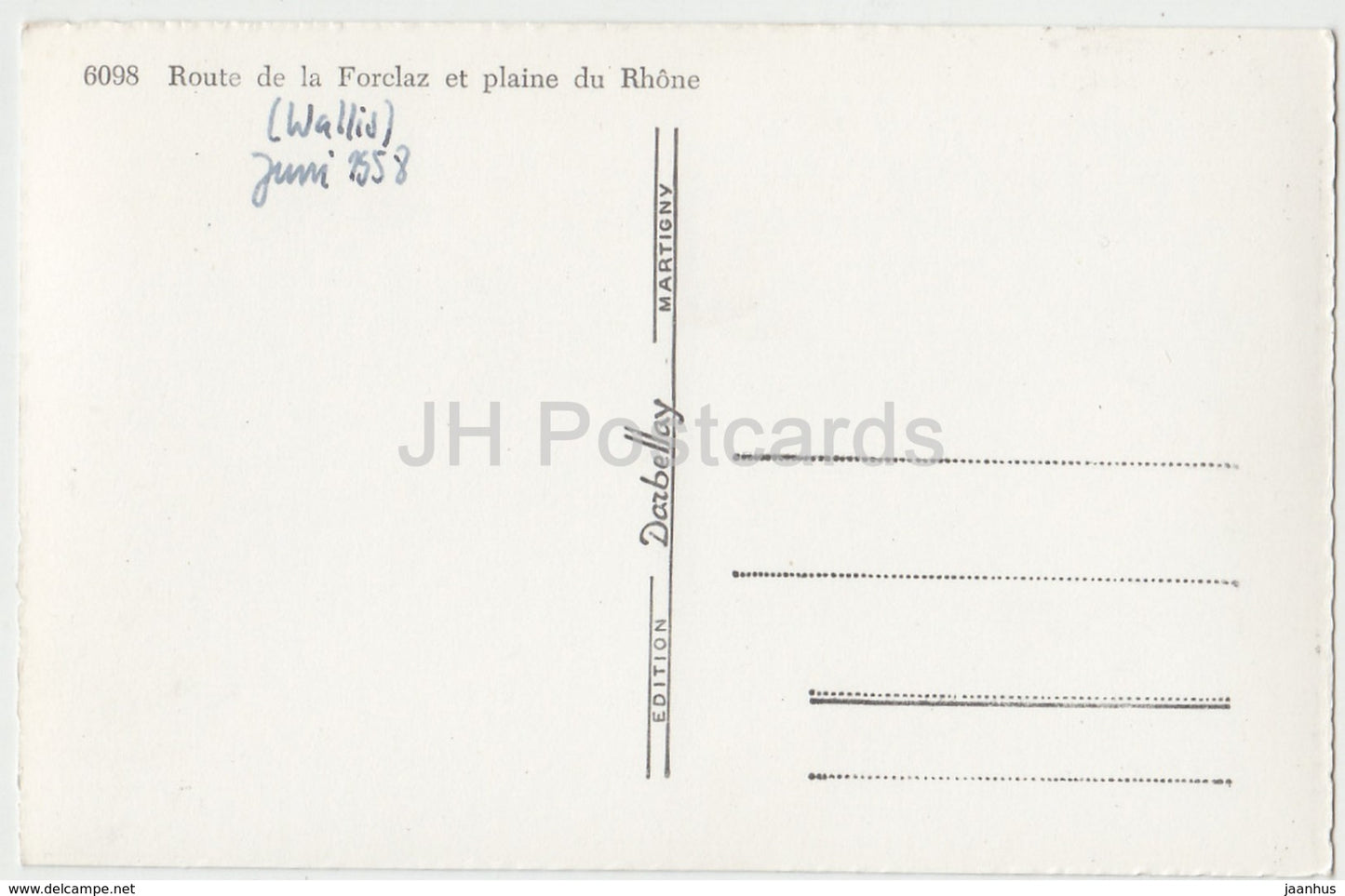 Route de la Forclaz et plaine du Rhone - 6098 - Schweiz - 1958 - gebraucht