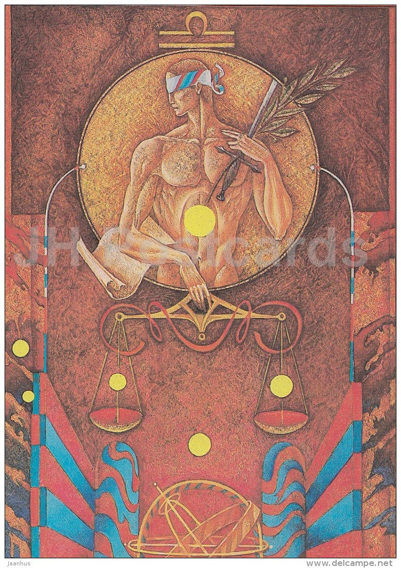 illustration by V. Stanishevski - Libra - Zodiac sign - 1984 - Estonia USSR - unused - JH Postcards